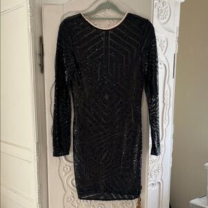 Black Long-Sleeve Sequin Bodycon Dress